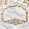 Oro Laminado Fancy Bracelet, Gold Filled Style Guadalupe and Flower Design, Polished, Tricolor, 03.351.0090.1.08 (05 MM Thickness, 8 Inches Length)