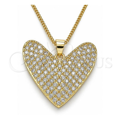 Oro Laminado Pendant Necklace, Gold Filled Style Heart Design, with White Micro Pave, Polished, Golden Finish, 04.156.0202.20 (02 MM Thickness, 20 Inches Length)