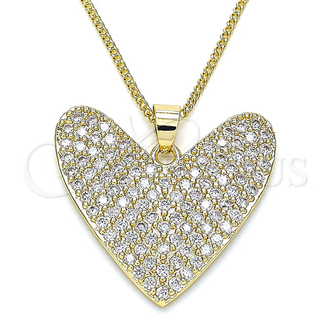 Oro Laminado Pendant Necklace, Gold Filled Style Heart Design, with White Micro Pave, Polished, Golden Finish, 04.156.0202.20 (02 MM Thickness, 20 Inches Length)