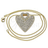 Oro Laminado Pendant Necklace, Gold Filled Style Heart Design, with White Micro Pave, Polished, Golden Finish, 04.156.0203.20 (02 MM Thickness, 20 Inches Length)