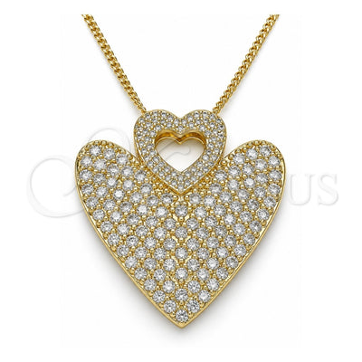 Oro Laminado Pendant Necklace, Gold Filled Style Heart Design, with White Micro Pave, Polished, Golden Finish, 04.156.0203.20 (02 MM Thickness, 20 Inches Length)
