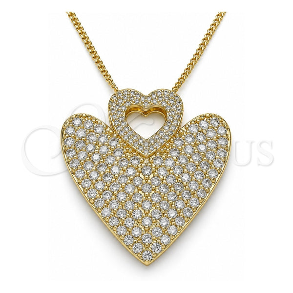 Oro Laminado Pendant Necklace, Gold Filled Style Heart Design, with White Micro Pave, Polished, Golden Finish, 04.156.0203.20 (02 MM Thickness, 20 Inches Length)