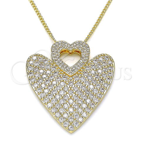 Oro Laminado Pendant Necklace, Gold Filled Style Heart Design, with White Micro Pave, Polished, Golden Finish, 04.156.0203.20 (02 MM Thickness, 20 Inches Length)