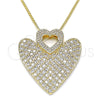 Oro Laminado Pendant Necklace, Gold Filled Style Heart Design, with White Micro Pave, Polished, Golden Finish, 04.156.0203.20 (02 MM Thickness, 20 Inches Length)