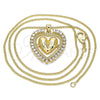Oro Laminado Pendant Necklace, Gold Filled Style Heart Design, with White Cubic Zirconia, Polished, Golden Finish, 04.156.0204.20 (02 MM Thickness, 20 Inches Length)