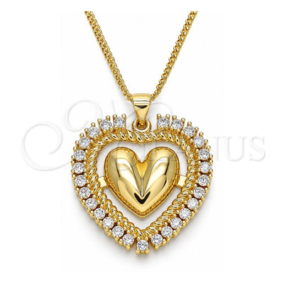 Oro Laminado Pendant Necklace, Gold Filled Style Heart Design, with White Cubic Zirconia, Polished, Golden Finish, 04.156.0204.20 (02 MM Thickness, 20 Inches Length)
