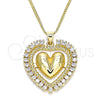 Oro Laminado Pendant Necklace, Gold Filled Style Heart Design, with White Cubic Zirconia, Polished, Golden Finish, 04.156.0204.20 (02 MM Thickness, 20 Inches Length)