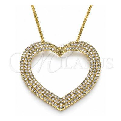 Oro Laminado Pendant Necklace, Gold Filled Style Heart Design, with White Micro Pave, Polished, Golden Finish, 04.156.0218.20 (02 MM Thickness, 20 Inches Length)
