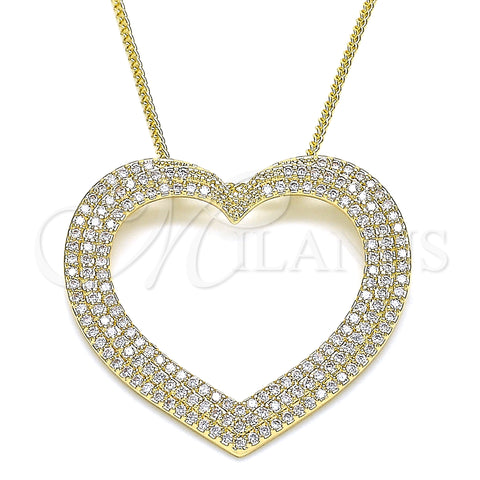 Oro Laminado Pendant Necklace, Gold Filled Style Heart Design, with White Micro Pave, Polished, Golden Finish, 04.156.0218.20 (02 MM Thickness, 20 Inches Length)