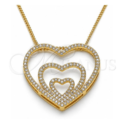 Oro Laminado Pendant Necklace, Gold Filled Style Heart Design, with White Micro Pave, Polished, Golden Finish, 04.156.0219.20 (02 MM Thickness, 20 Inches Length)