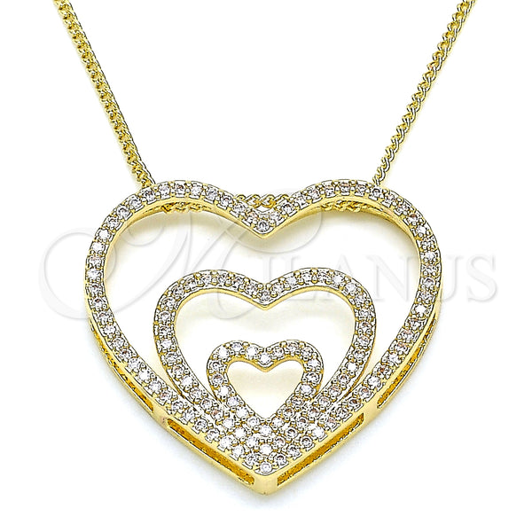 Oro Laminado Pendant Necklace, Gold Filled Style Heart Design, with White Micro Pave, Polished, Golden Finish, 04.156.0219.20 (02 MM Thickness, 20 Inches Length)