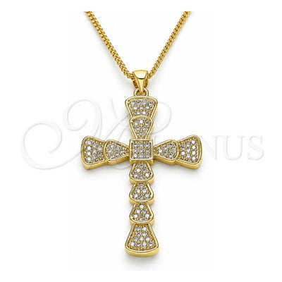 Oro Laminado Pendant Necklace, Gold Filled Style Cross Design, with White Micro Pave, Polished, Golden Finish, 04.156.0221.20 (02 MM Thickness, 20 Inches Length)