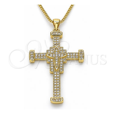 Oro Laminado Pendant Necklace, Gold Filled Style Cross Design, with White Micro Pave, Polished, Golden Finish, 04.156.0223.20 (02 MM Thickness, 20 Inches Length)