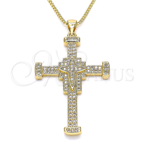 Oro Laminado Pendant Necklace, Gold Filled Style Cross Design, with White Micro Pave, Polished, Golden Finish, 04.156.0223.20 (02 MM Thickness, 20 Inches Length)