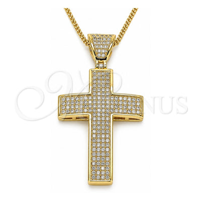 Oro Laminado Pendant Necklace, Gold Filled Style Cross Design, with White Micro Pave, Polished, Golden Finish, 04.156.0227.18 (02 MM Thickness, 18 Inches Length)