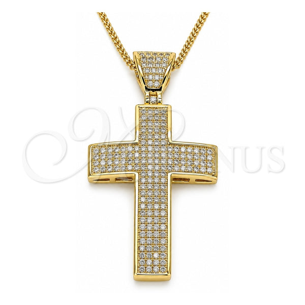 Oro Laminado Pendant Necklace, Gold Filled Style Cross Design, with White Micro Pave, Polished, Golden Finish, 04.156.0227.18 (02 MM Thickness, 18 Inches Length)