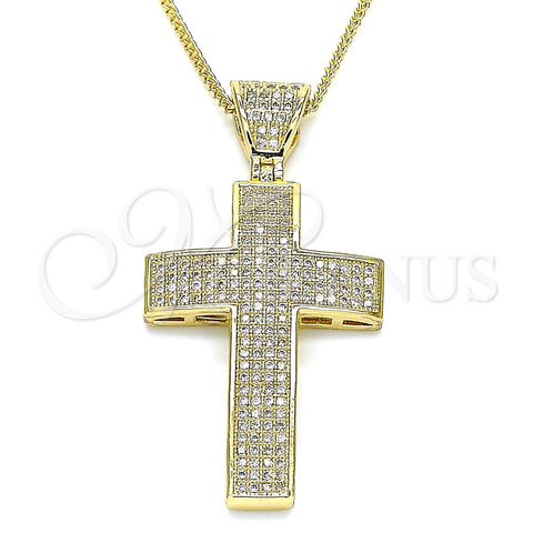 Oro Laminado Pendant Necklace, Gold Filled Style Cross Design, with White Micro Pave, Polished, Golden Finish, 04.156.0227.18 (02 MM Thickness, 18 Inches Length)