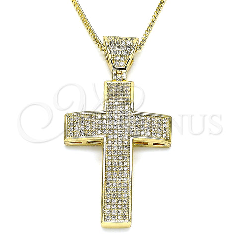 Oro Laminado Pendant Necklace, Gold Filled Style Cross Design, with White Micro Pave, Polished, Golden Finish, 04.156.0227.18 (02 MM Thickness, 18 Inches Length)