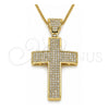 Oro Laminado Pendant Necklace, Gold Filled Style Cross Design, with White Micro Pave, Polished, Golden Finish, 04.156.0227.18 (02 MM Thickness, 18 Inches Length)