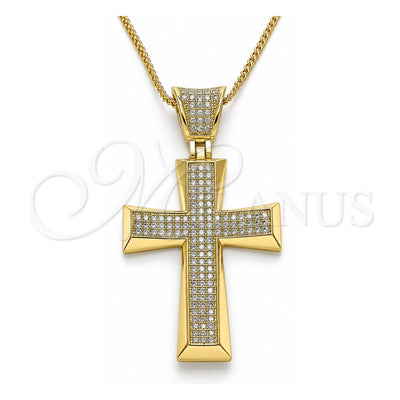 Oro Laminado Pendant Necklace, Gold Filled Style Cross Design, with White Micro Pave, Polished, Golden Finish, 04.156.0228.18 (02 MM Thickness, 18 Inches Length)