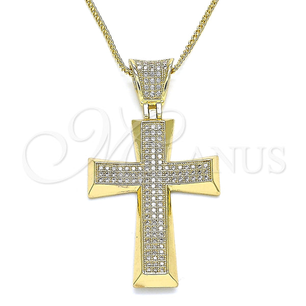 Oro Laminado Pendant Necklace, Gold Filled Style Cross Design, with White Micro Pave, Polished, Golden Finish, 04.156.0228.18 (02 MM Thickness, 18 Inches Length)