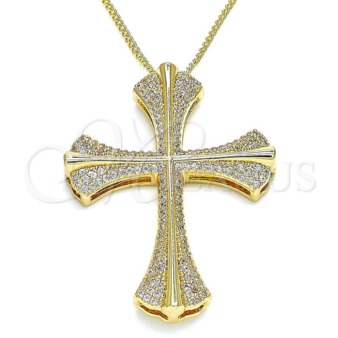 Oro Laminado Pendant Necklace, Gold Filled Style Cross Design, with White Micro Pave, Polished, Golden Finish, 04.156.0229.20 (02 MM Thickness, 20 Inches Length)