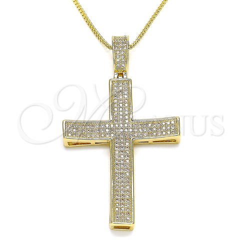 Oro Laminado Pendant Necklace, Gold Filled Style Cross Design, with White Micro Pave, Polished, Golden Finish, 04.156.0232.20 (02 MM Thickness, 20 Inches Length)