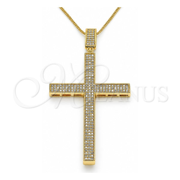 Oro Laminado Pendant Necklace, Gold Filled Style Cross Design, with White Micro Pave, Polished, Golden Finish, 04.156.0235.20 (02 MM Thickness, 20 Inches Length)