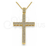 Oro Laminado Pendant Necklace, Gold Filled Style Cross Design, with White Micro Pave, Polished, Golden Finish, 04.156.0235.20 (02 MM Thickness, 20 Inches Length)