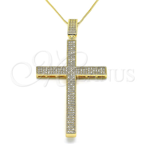 Oro Laminado Pendant Necklace, Gold Filled Style Cross Design, with White Micro Pave, Polished, Golden Finish, 04.156.0235.20 (02 MM Thickness, 20 Inches Length)