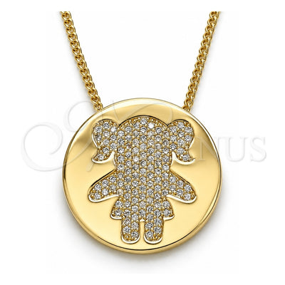 Oro Laminado Pendant Necklace, Gold Filled Style Little Girl Design, with White Micro Pave, Polished, Golden Finish, 04.156.0236.20 (02 MM Thickness, 20 Inches Length)