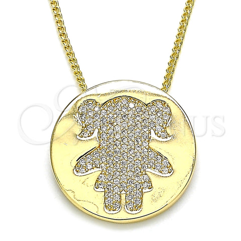 Oro Laminado Pendant Necklace, Gold Filled Style Little Girl Design, with White Micro Pave, Polished, Golden Finish, 04.156.0236.20 (02 MM Thickness, 20 Inches Length)
