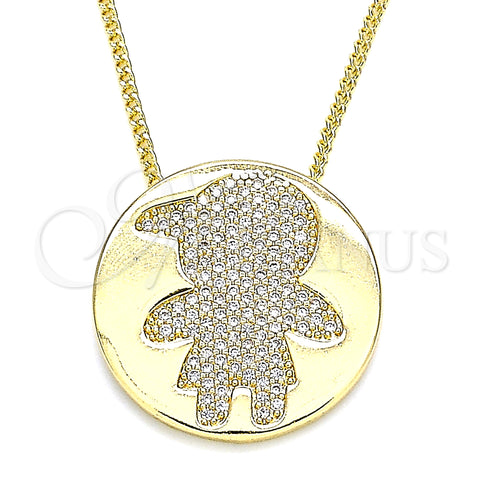Oro Laminado Pendant Necklace, Gold Filled Style Little Boy Design, with White Micro Pave, Polished, Golden Finish, 04.156.0237.20 (02 MM Thickness, 20 Inches Length)