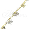 Oro Laminado Charm Bracelet, Gold Filled Style Butterfly Design, Polished, Tricolor, 03.351.0092.07 (04 MM Thickness, 7 Inches Length)