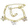 Oro Laminado Charm Bracelet, Gold Filled Style Butterfly Design, Polished, Tricolor, 03.351.0092.07 (04 MM Thickness, 7 Inches Length)