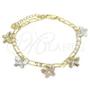 Oro Laminado Charm Bracelet, Gold Filled Style Butterfly Design, Polished, Tricolor, 03.351.0092.07 (04 MM Thickness, 7 Inches Length)