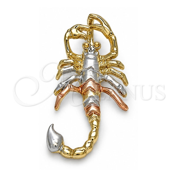 Oro Laminado Fancy Pendant, Gold Filled Style Scorpion Design, Polished, Tricolor, 05.351.0095