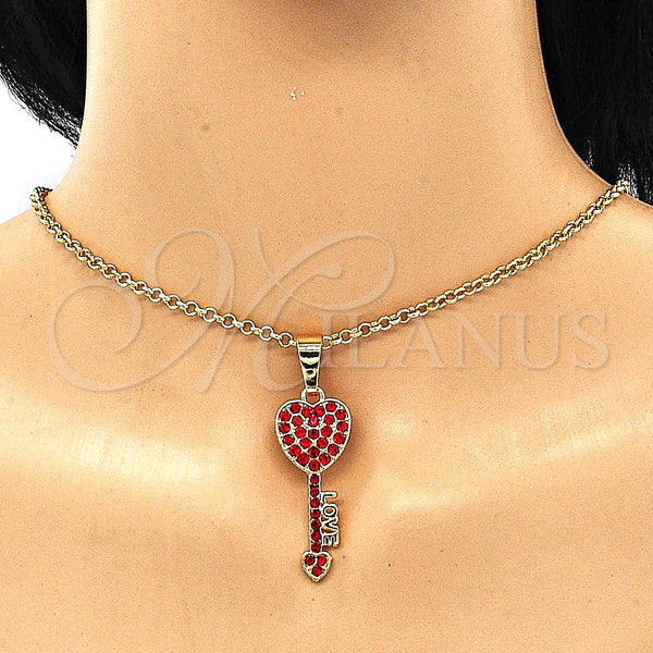 Gold Filled Pendant — Fancy Pendant key and Love Design with Garnet — main product view — SKU 133191 | Oro Laminado dije — elegante Pendant key and Love diseño with Garnet — SKU 133191