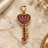Oro Laminado Fancy Pendant, Gold Filled Style key and Love Design, with Garnet Crystal, Polished, Golden Finish, 05.351.0096.1
