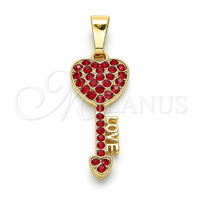 Oro Laminado Fancy Pendant, Gold Filled Style key and Love Design, with Garnet Crystal, Polished, Golden Finish, 05.351.0096.1