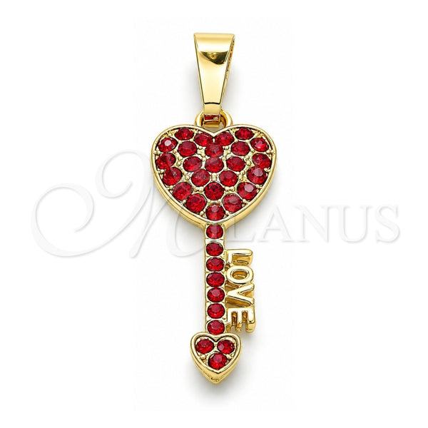 Oro Laminado Fancy Pendant, Gold Filled Style key and Love Design, with Garnet Crystal, Polished, Golden Finish, 05.351.0096.1
