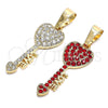 Oro Laminado Fancy Pendant, Gold Filled Style key and Love Design, with Garnet Crystal, Polished, Golden Finish, 05.351.0096.1
