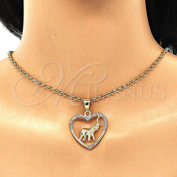 Gold Filled Pendant — Fancy Pendant Heart and Elephant Design with White — alternate product view — SKU 133193 | Oro Laminado dije — elegante Pendant corazón and Elephant diseño with blanco — SKU 133193
