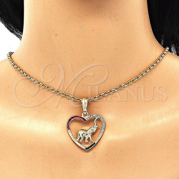 Gold Filled Pendant — Fancy Pendant Heart and Elephant Design with Multicolor — alternate product view — SKU 133194 | Oro Laminado dije — elegante Pendant corazón and Elephant diseño with Multicolor — SKU 133194