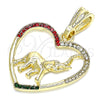 Oro Laminado Fancy Pendant, Gold Filled Style Heart and Elephant Design, with Multicolor Crystal, Polished, Golden Finish, 05.351.0098.1