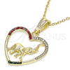 Oro Laminado Fancy Pendant, Gold Filled Style Heart and Elephant Design, with Multicolor Crystal, Polished, Golden Finish, 05.351.0098.1