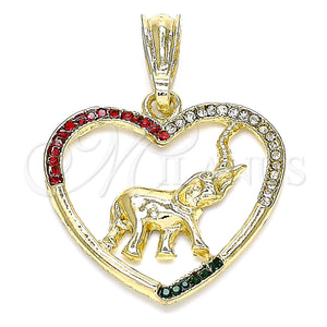 Gold Filled Pendant — Fancy Pendant Heart and Elephant Design with Multicolor — main product view — SKU 133194 | Oro Laminado dije — elegante Pendant corazón and Elephant diseño with Multicolor — SKU 133194