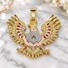 Oro Laminado Fancy Pendant, Gold Filled Style Owl Design, Diamond Cutting Finish, Tricolor, 05.351.0099