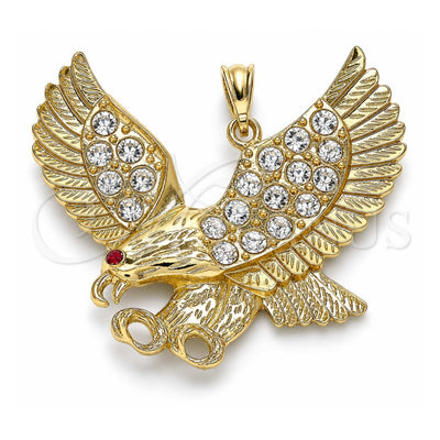 Oro Laminado Fancy Pendant, Gold Filled Style Eagle Design, with White and Garnet Crystal, Polished, Golden Finish, 05.351.0100