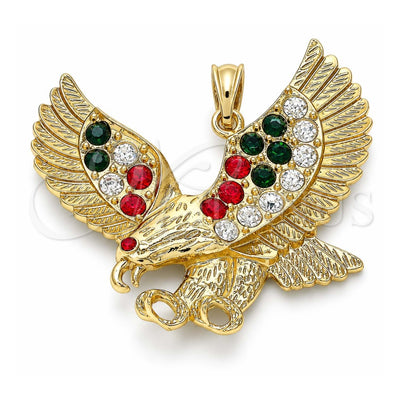Oro Laminado Fancy Pendant, Gold Filled Style Eagle Design, with Multicolor Crystal, Polished, Golden Finish, 05.351.0100.1